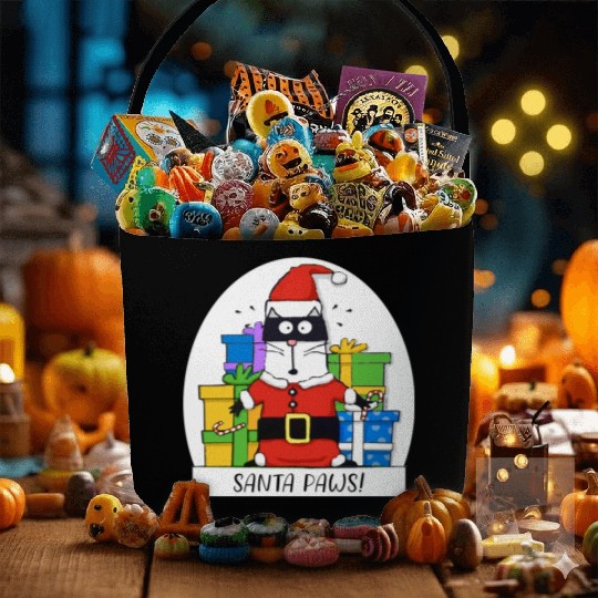 Surprised Cat Christmas Eve and Santa Paws Fabric Baskets