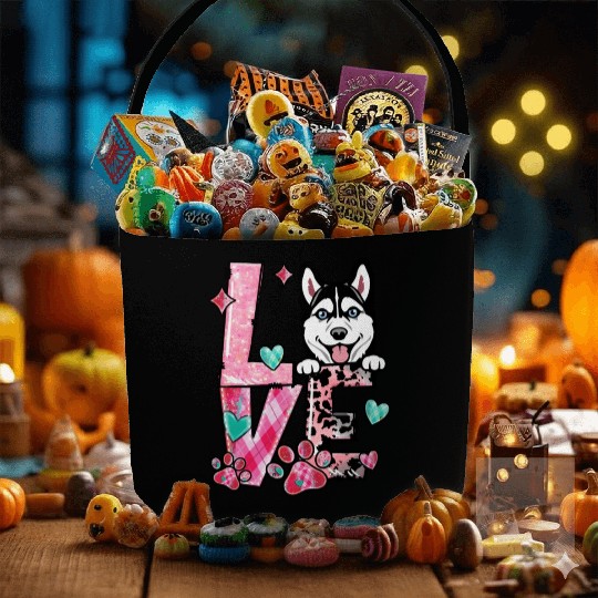 Husky Dog I Love My Dog Fur Baby Valentines Day Fabric Baskets