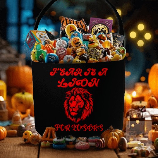 Defeating Fear with Courageous Lion Graphic. Fabric Baskets