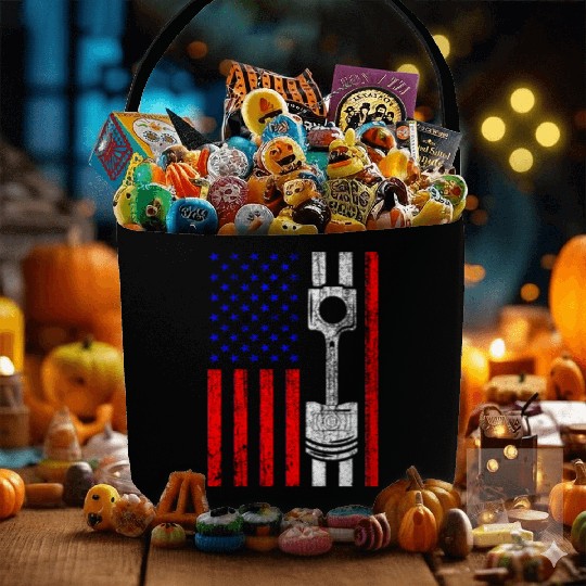 American Flag Piston Muscle Car Patriotic Vintage Fabric Baskets