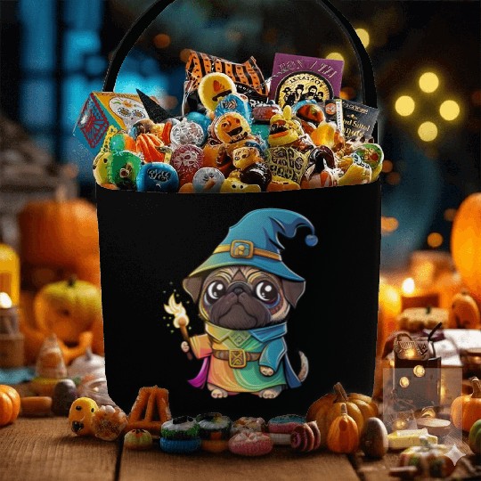 Colorful Kawaii Pug Wizard Fabric Baskets