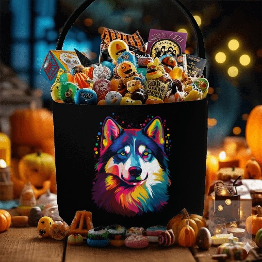 Watercolor Colorful Siberian Husky Fabric Baskets