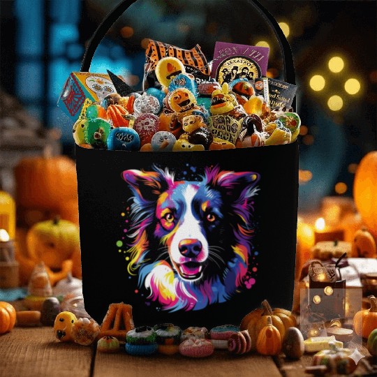 Watercolor Colorful Border Collie Fabric Baskets