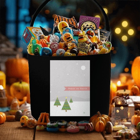 Peace On Earth Christmas Trees Falling Snow Winter Fabric Baskets