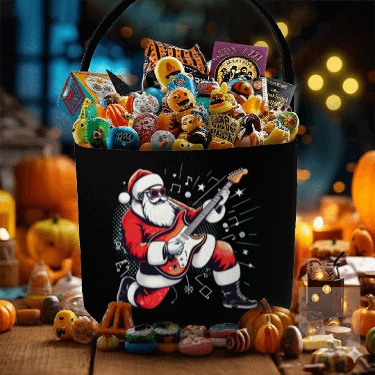 Santa Claus Guitarist Merry Christmas Fabric Baskets