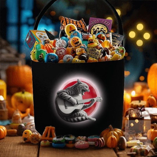 Rock Cat Playing Guitar Fabric Baskets under the red moon