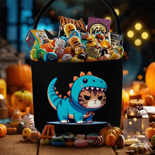 Grumpy Cat in Velociraptor Costume Fabric Baskets