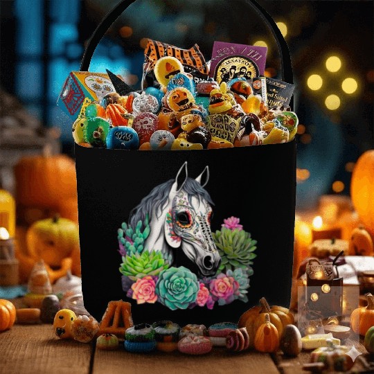 Horse Succulent Sugar Skull Fabric Baskets