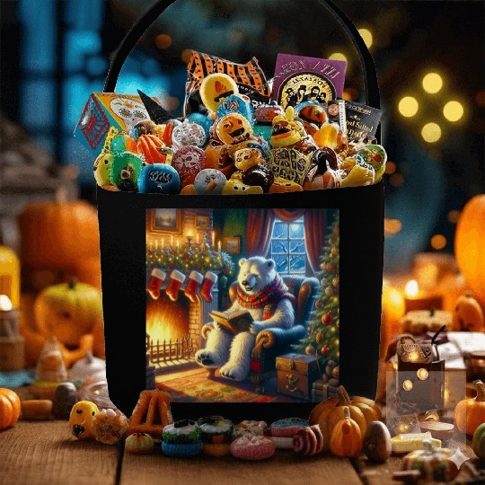 Winter Tales-Merry Cozy Bear Reading by Fireplace Fabric Baskets