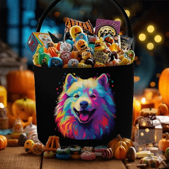 Watercolor Colorful Samoyed Fabric Baskets