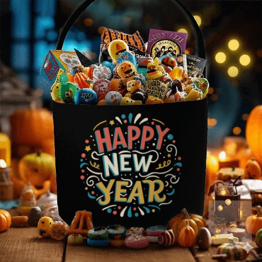 Happy New Year Typography design Fabric Baskets