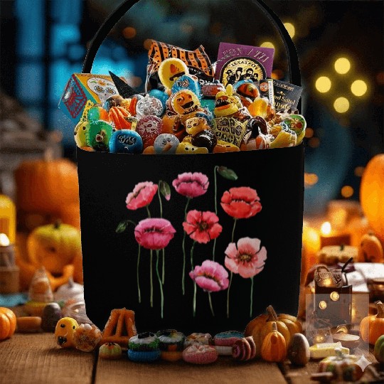 Poppies, spring bloomers, summer, flower, vintage. Fabric Baskets