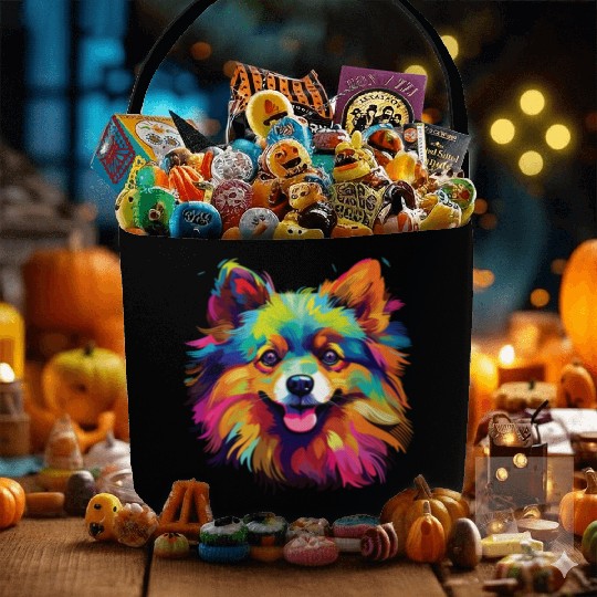 Watercolor Colorful Pomeranian Fabric Baskets