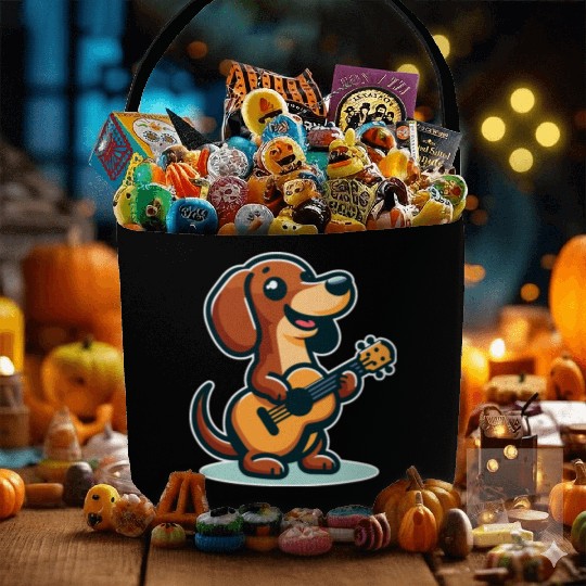 Cute Dachshund playing Guitar Fabric Baskets