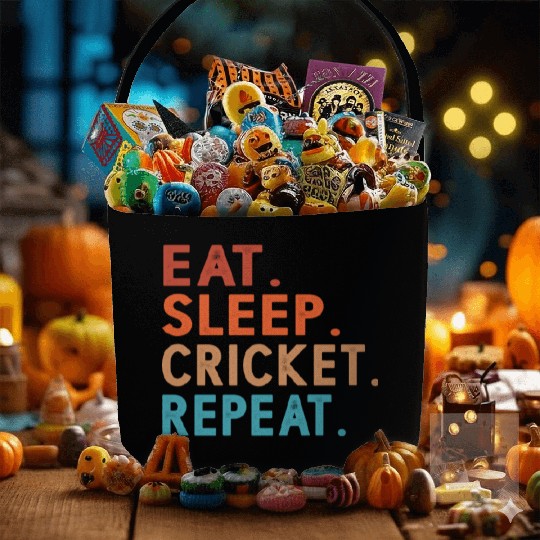 Eat Sleep Cricket Repeat Funny Fabric Baskets