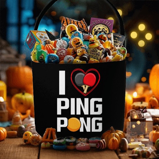 I Love Ping Pong Paddle Racket Sports Table Tennis Fabric Baskets