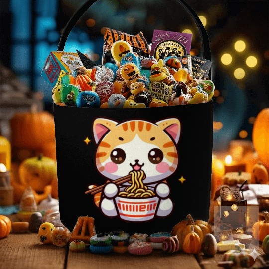 Cute Cat Eating Ramen Fabric Baskets