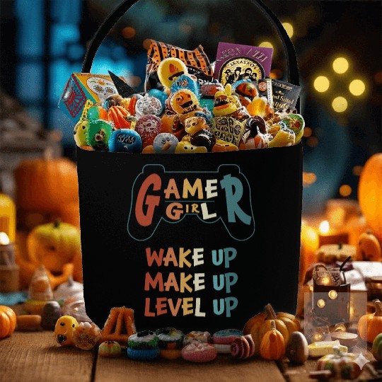 Gamer Girl Wake Up Make Up Level Up Fabric Baskets