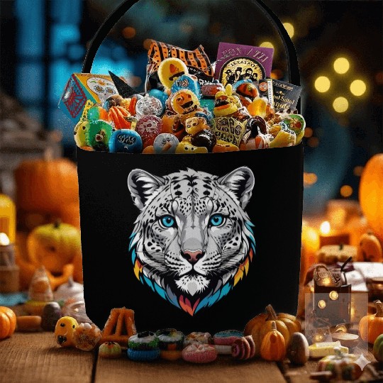 Majestic Snow Leopard Portrait - Exotic Wildlife Fabric Baskets