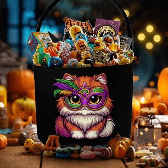 Mardi Gras Persian Cat, Dressed-up Cat Fabric Baskets