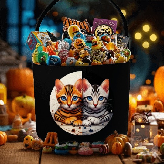 Bengal Kittens Black White Background Fabric Baskets