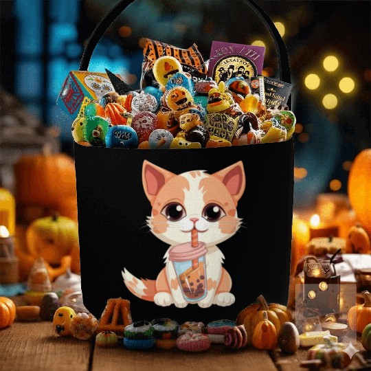 Cat Boba Tea Bubble Tea Anime Kawaii Neko Fabric Baskets