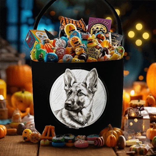 German sheperd puppy portrait pencil sketch Fabric Baskets