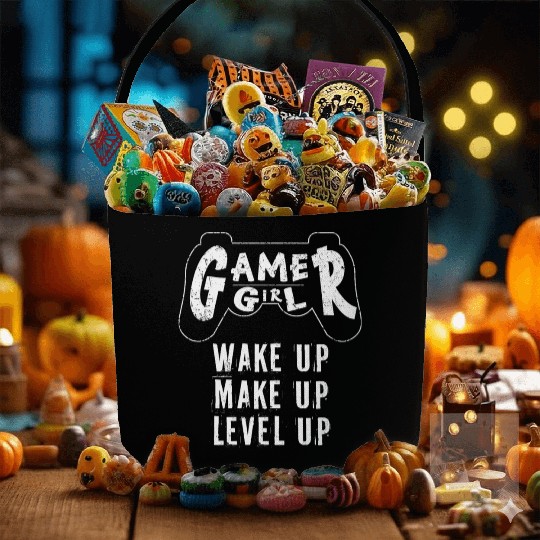 Gamer Girl Wake Up Make Up Level Up Fabric Baskets