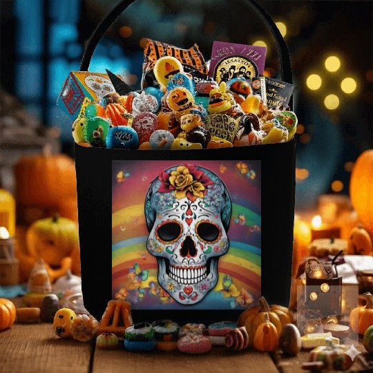 A Sugar Skull pastel colors & Rainbow Fabric Baskets