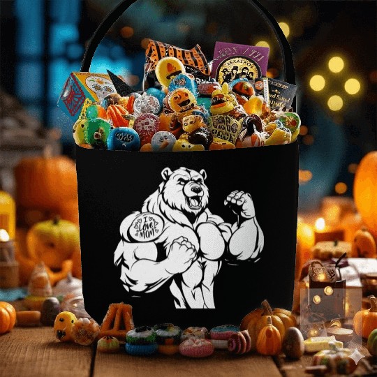 Brown Bear Biceps Tattoo I Love Mom Fabric Baskets