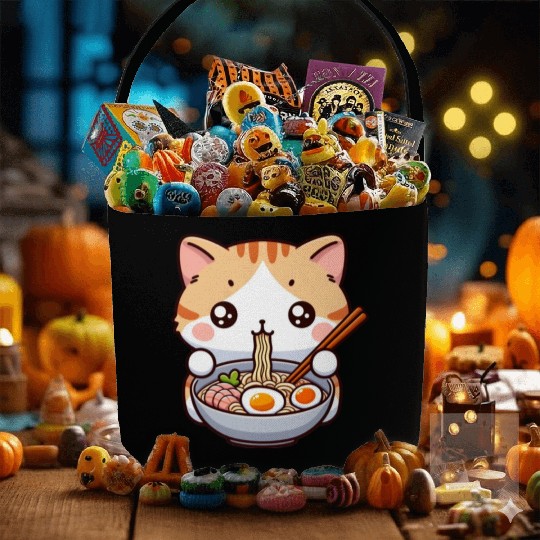 Cute Cat Eating Ramen Fabric Baskets