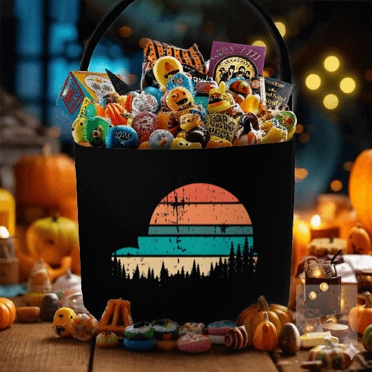 Retro Evergreen Sunset Stepped Circle Design Fabric Baskets