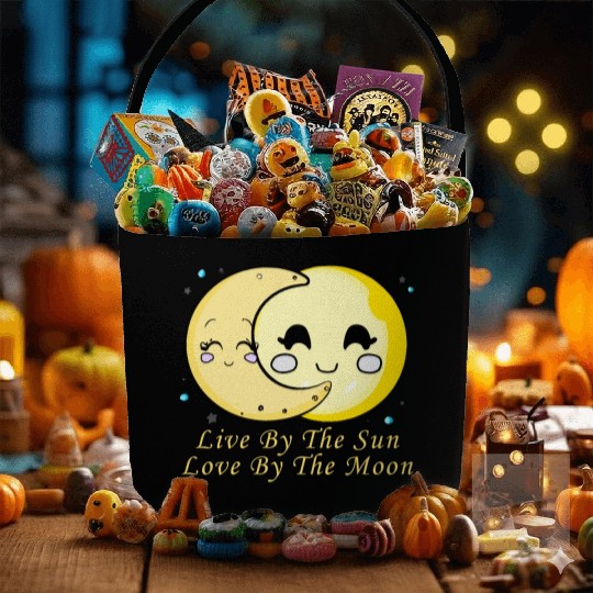 Live By The Sun Love By The Moon, Cartoon Sun Moon Fabric Baskets
