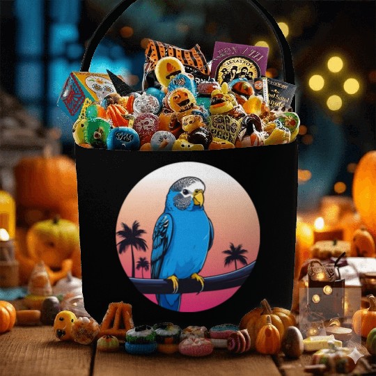 Synthwave Blue Budgie 2 Fabric Baskets