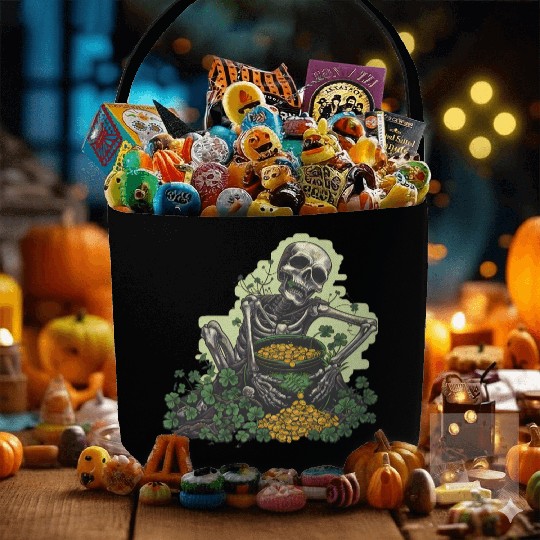 St Patricks Skeleton Pot of Gold Fabric Baskets