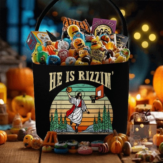 He Is Rizzin Funny Basketball Easter Christian Fabric Baskets