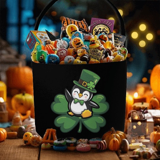 St. Patrick's Day Penguin: Cute Cartoon Design Fabric Baskets