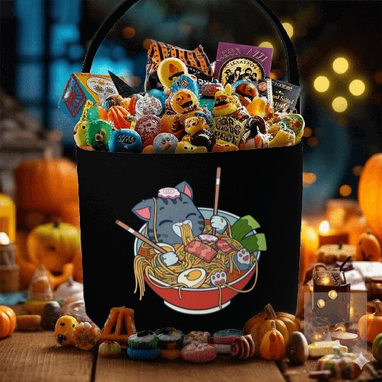 cat eating ramen Fabric Baskets