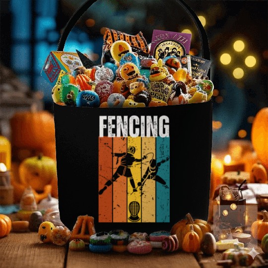 Fencing Vintage Retro 70s Design Fencer Fabric Baskets