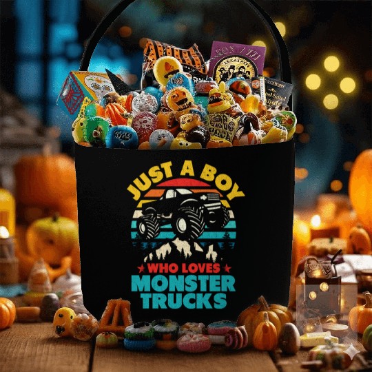 Just A Boy Who Loves Monster Trucks Toddler Kids Fabric Baskets
