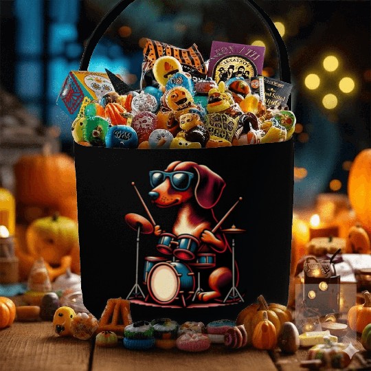 Dachshund Drummer Wiener Dog Design Fabric Baskets