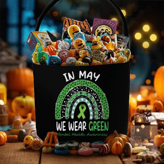 In May We Wear Green Mental Health Matters Fabric Baskets