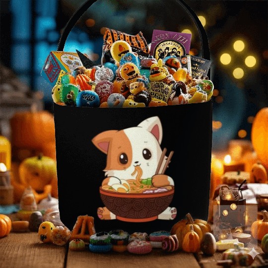 Cute anime cat eating ramen noodles Fabric Baskets