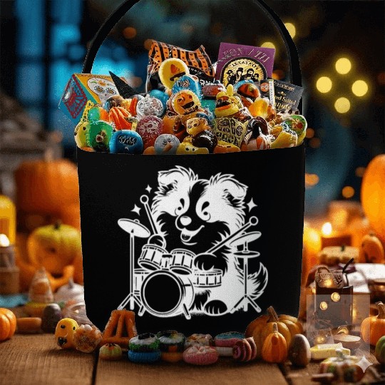 Cool Sheltie Puppy Drummer Design Fabric Baskets