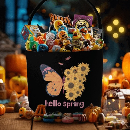 retro hello spring groovy flowers cute butterfly Fabric Baskets