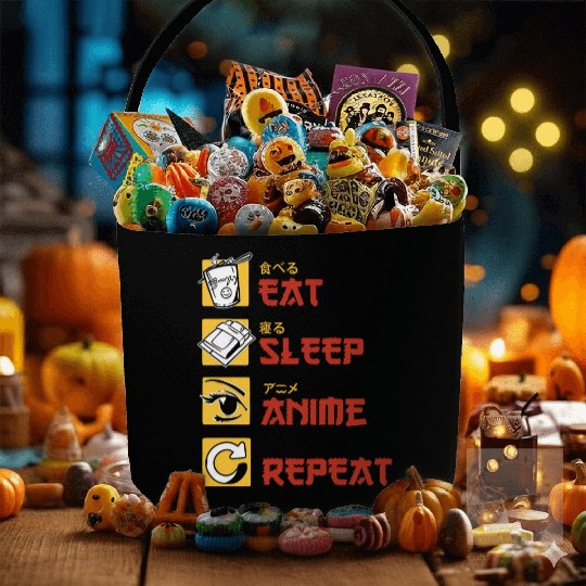 eat sleep anime repeat funny manga Fabric Baskets