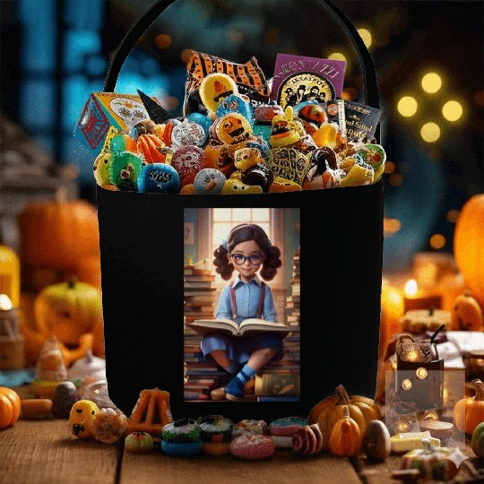 A sweet 5 year old girl wearing a light blue butto Fabric Baskets