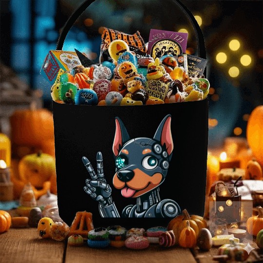 Cyborg Doberman Robot Dog Futuristic Design Fabric Baskets