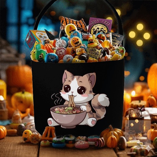 Kawaii Cat Eating Ramen Fabric Baskets