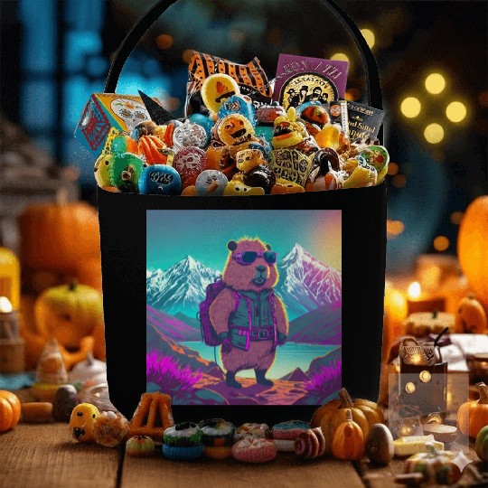 Capybara hiking thru the Mountains Fabric Baskets